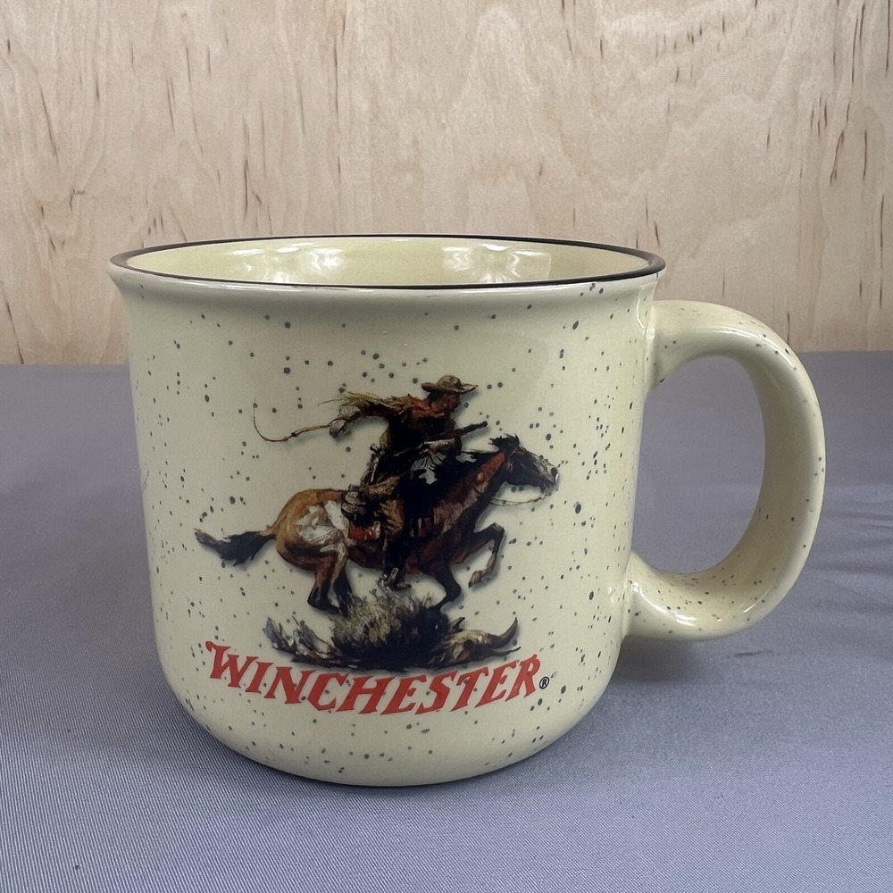 Vintage Winchester Rifle Coffee Mug Western Cowboy Horse